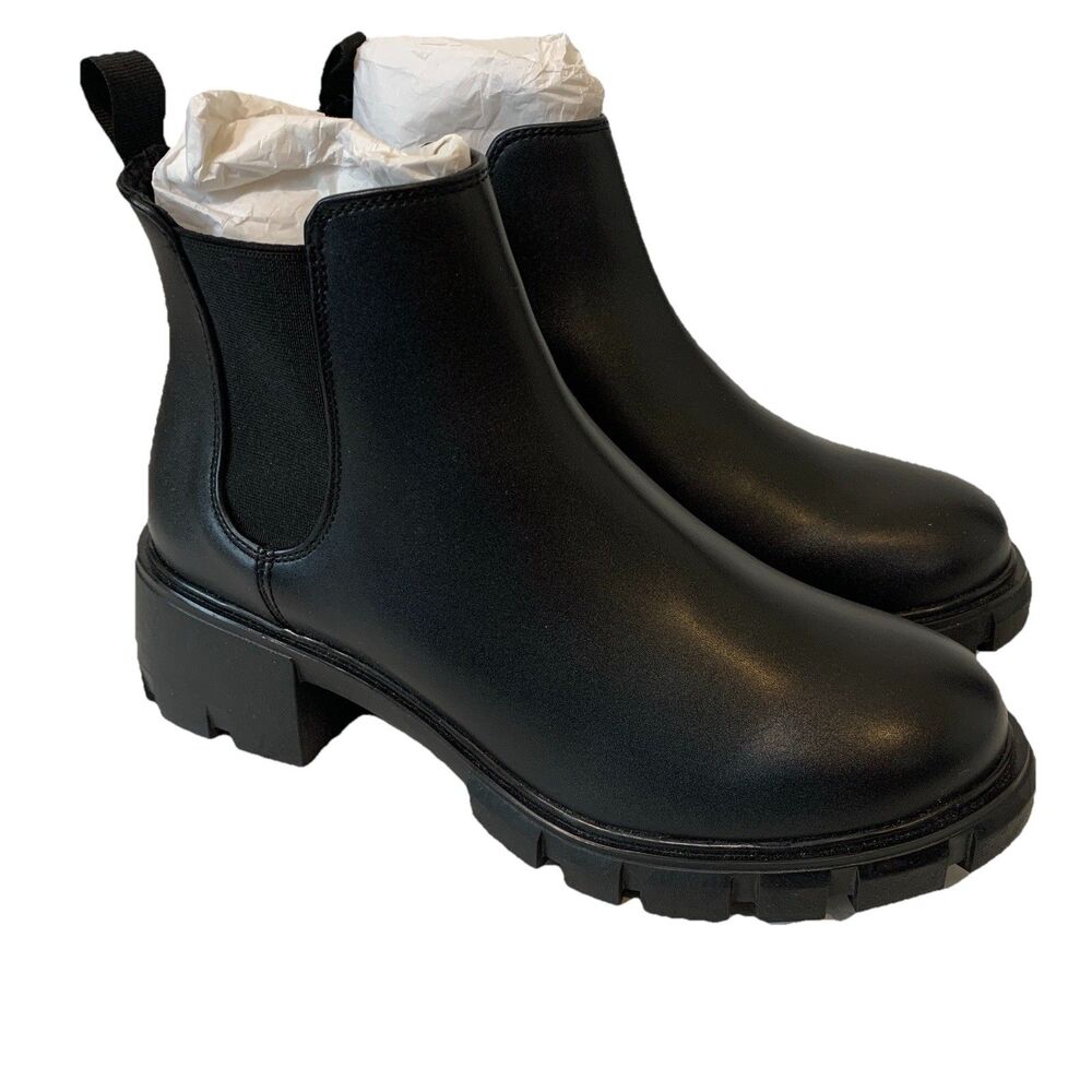 Steve Madden Womens 10 Boots Chunky Platform Chelsea Black Block Heel Grunge NEW